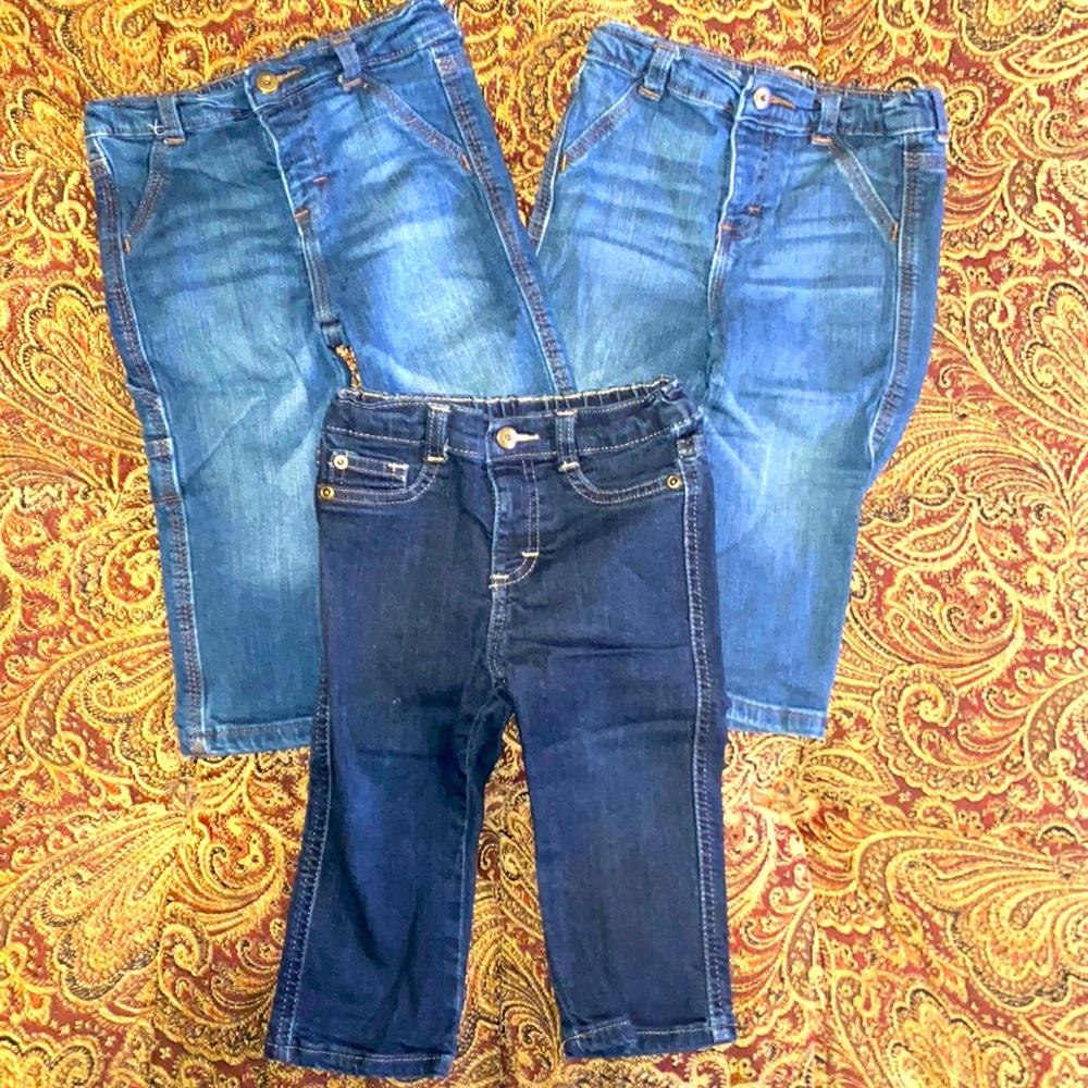 Three pairs of wrangler blue jeans size 18 months